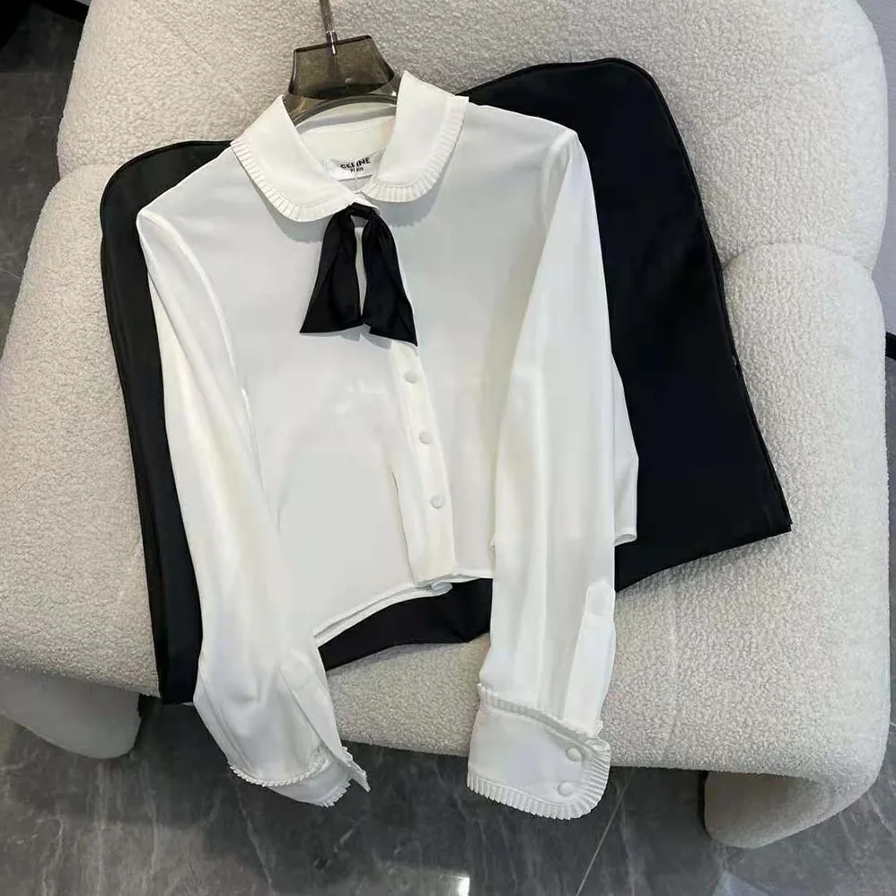Celine Cropped Romy Shirt in Silk Crepe for Women