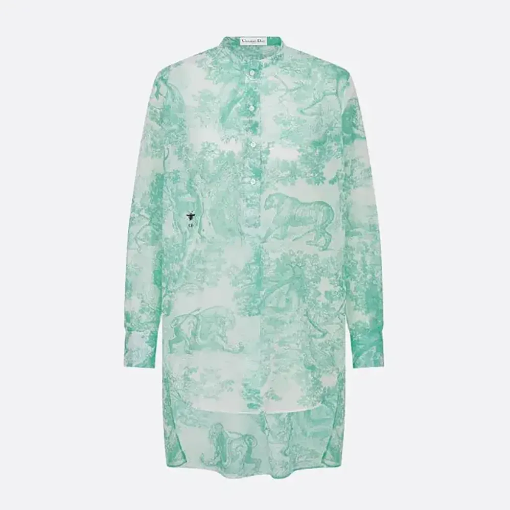 Dior Dioriviera Long Blouse White and Aquamarina Cotton Muslin for Women Dior Dioriviera Long Blouse White and Aquamarina Cotton Muslin for Women