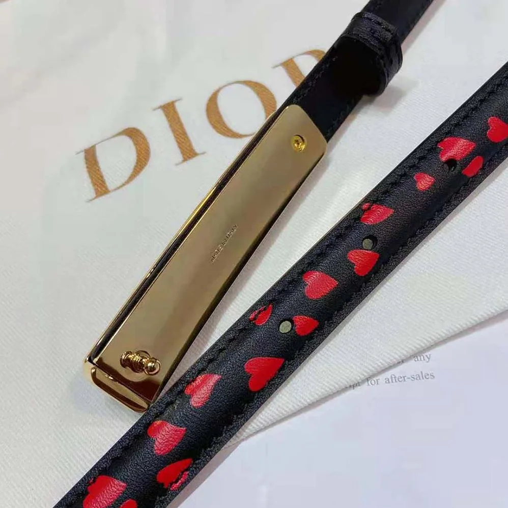 Dior Dior-id Belt Navy Blue I Love Paris and Red Hearts Smooth Calfskin 15 MM for Women