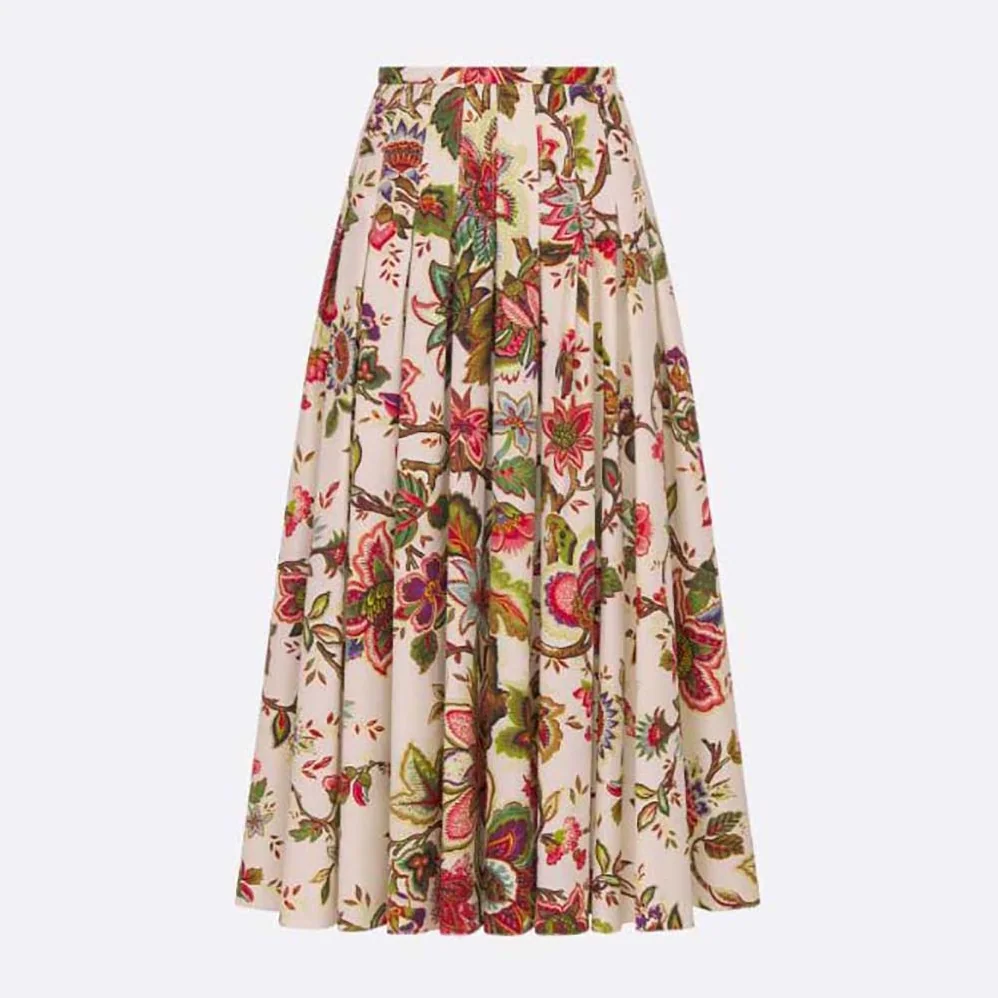 Dior Mid-length Pleated Skirt Multicolor Cotton and Silk Poplin with Albero Della Vita Motif for Women Dior Mid-length Pleated Skirt Multicolor Cotton and Silk Poplin with Albero Della Vita Motif for Women