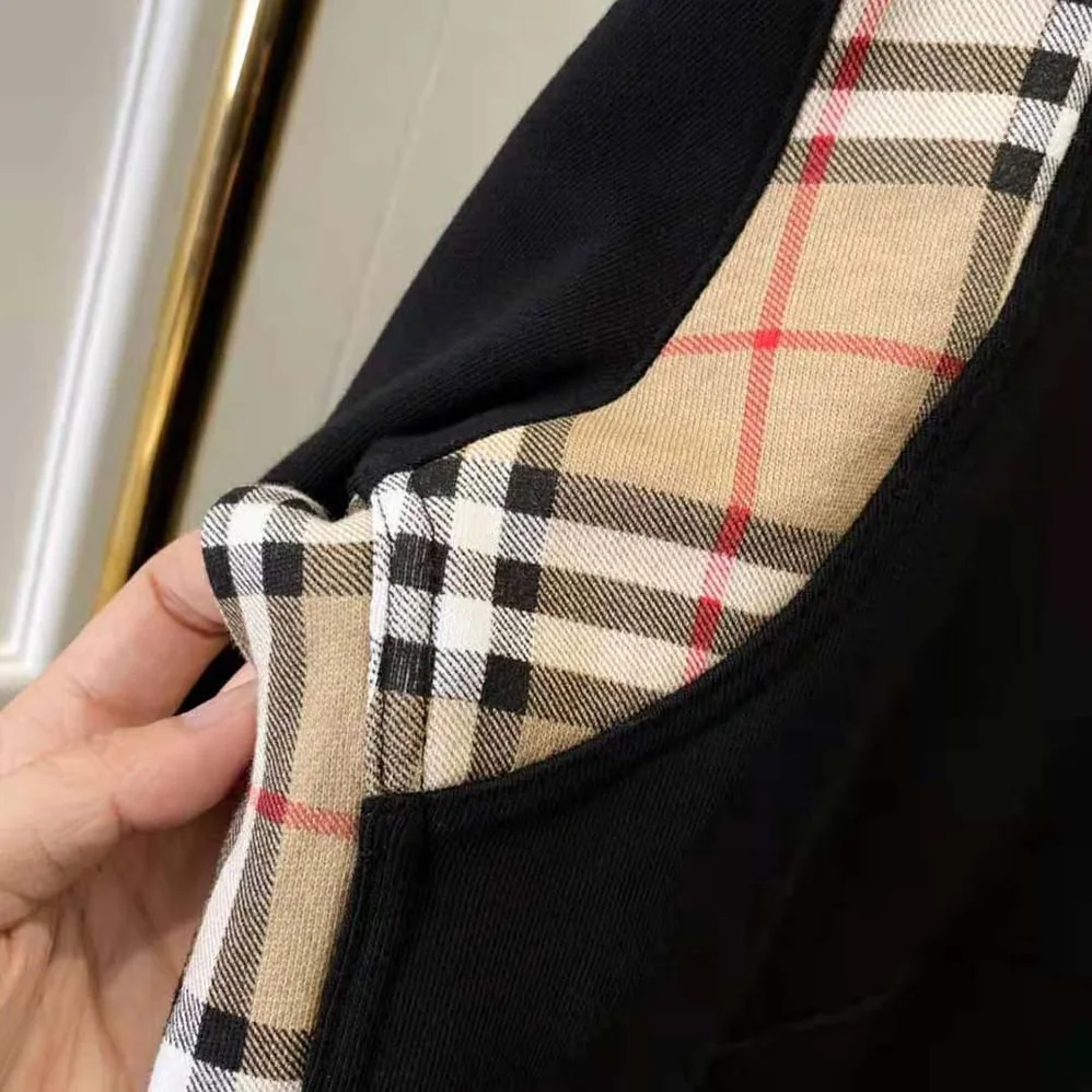 Burberry Vintage Check Panel Cotton Hoodie for Women in Black