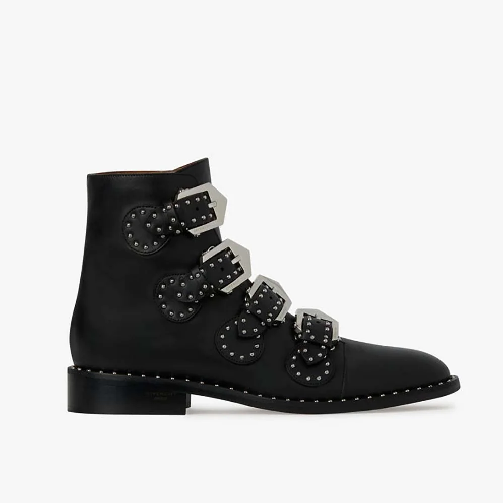 Givenchy Shoes Elegant Studs Flat Ankle Boots for Women in Black