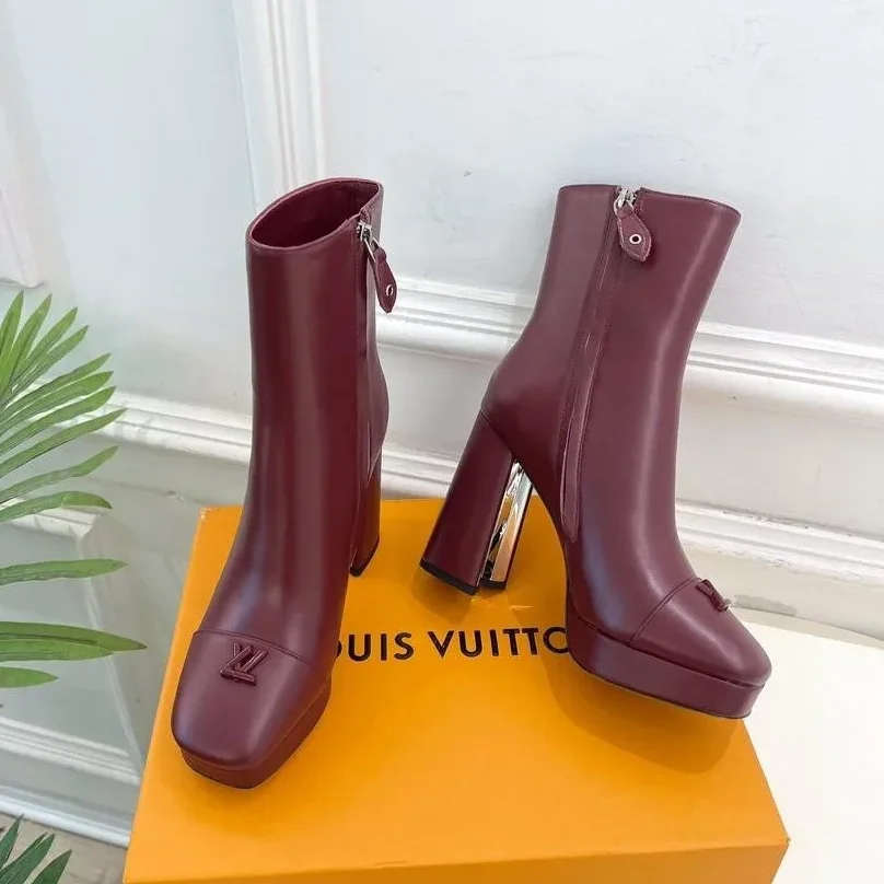 Louis Vuitton Swing Platform Ankle Boots Bordeaux Red