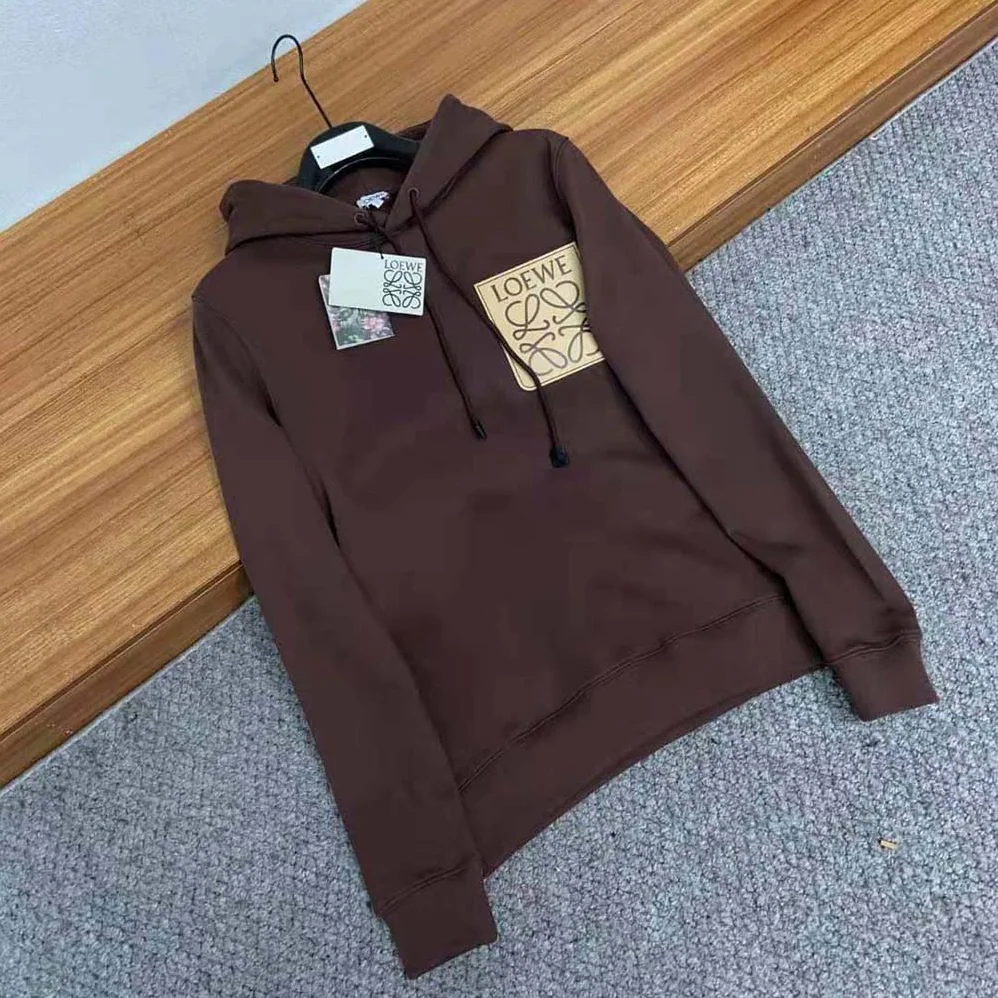 Loewe Anagram Leather Patch Hoodie in Cotton for Men