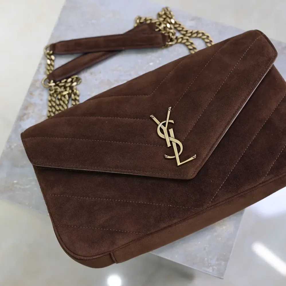 Saint Laurent YSL Loulou Medium In Matelassé Suede for Women in Brown