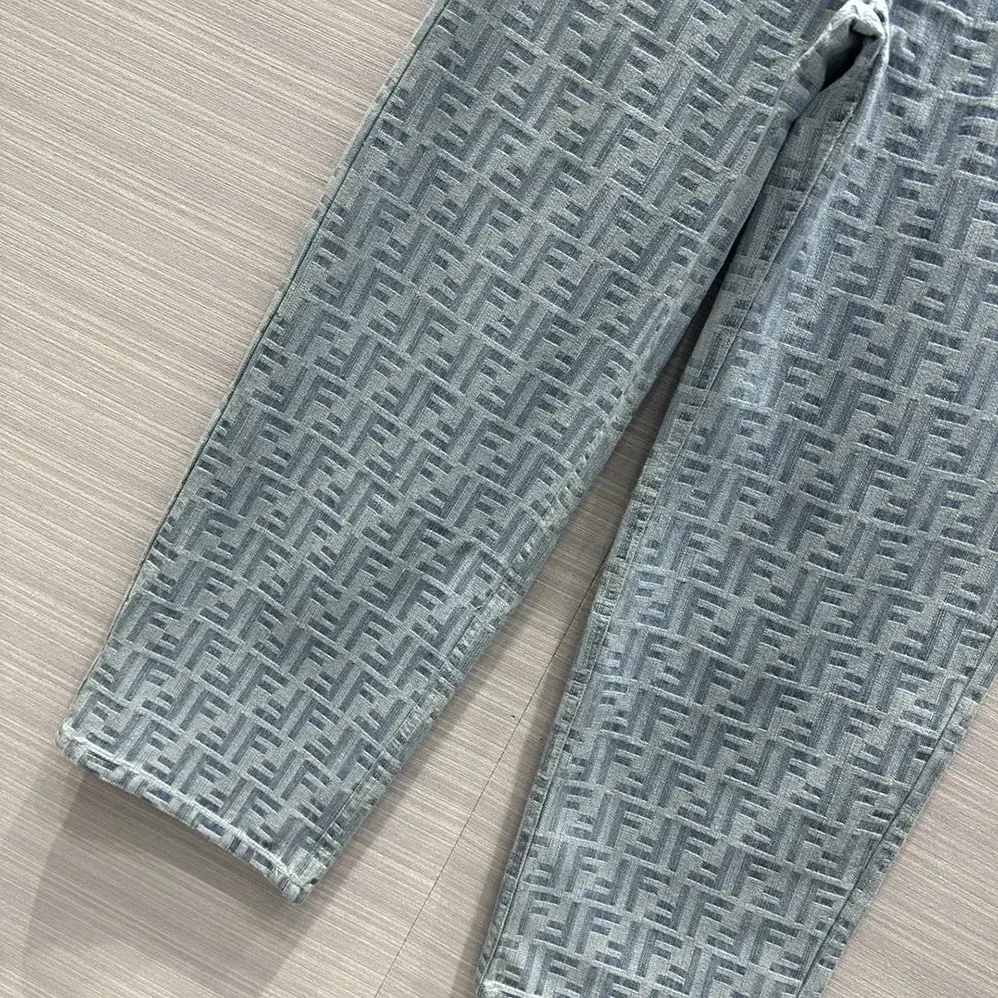 Fendi Long Jeans Light Blue FF Denim Pants for Women Fendi Long Jeans Light Blue FF Denim Pants for Women