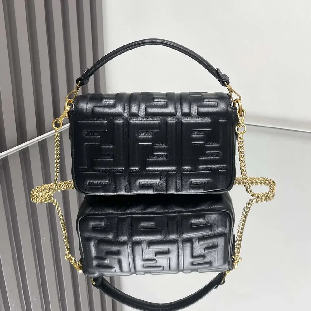 Fendi Baguette Mini Black Nappa Leather Bag with FF Motif for Women Fendi Baguette Mini Black Nappa Leather Bag with FF Motif for Women