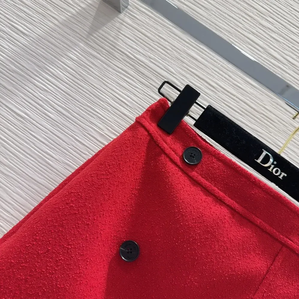 Dior Wrap Miniskirt Red Virgin Wool and Cotton Bouclé Blend for Women