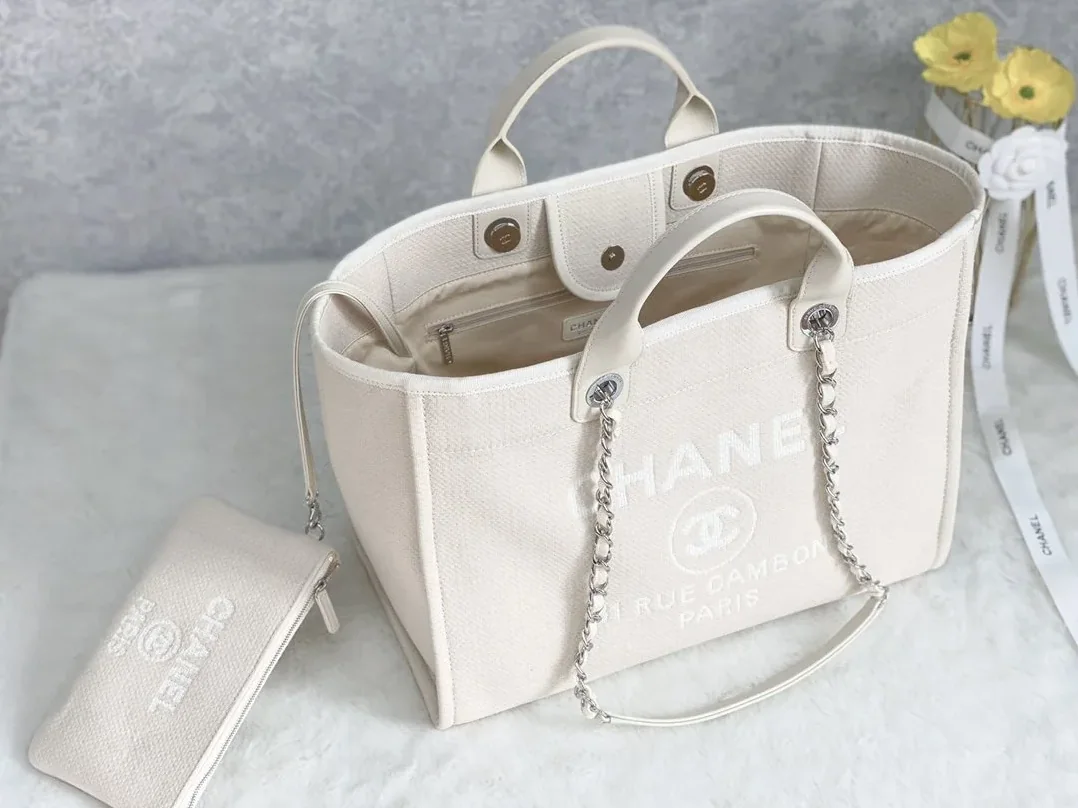 Chanel Shopping Small Tote Bag in Cream Silver Hardware