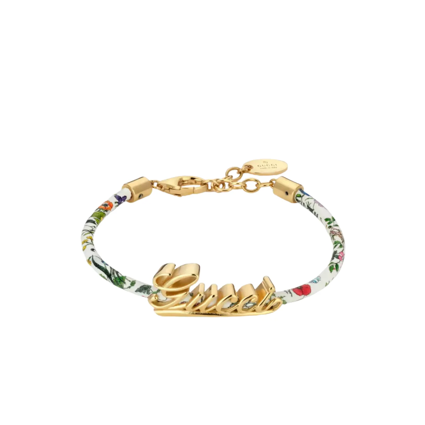 Gucci Leather Double Bracelet With Gucci Script White Tubular