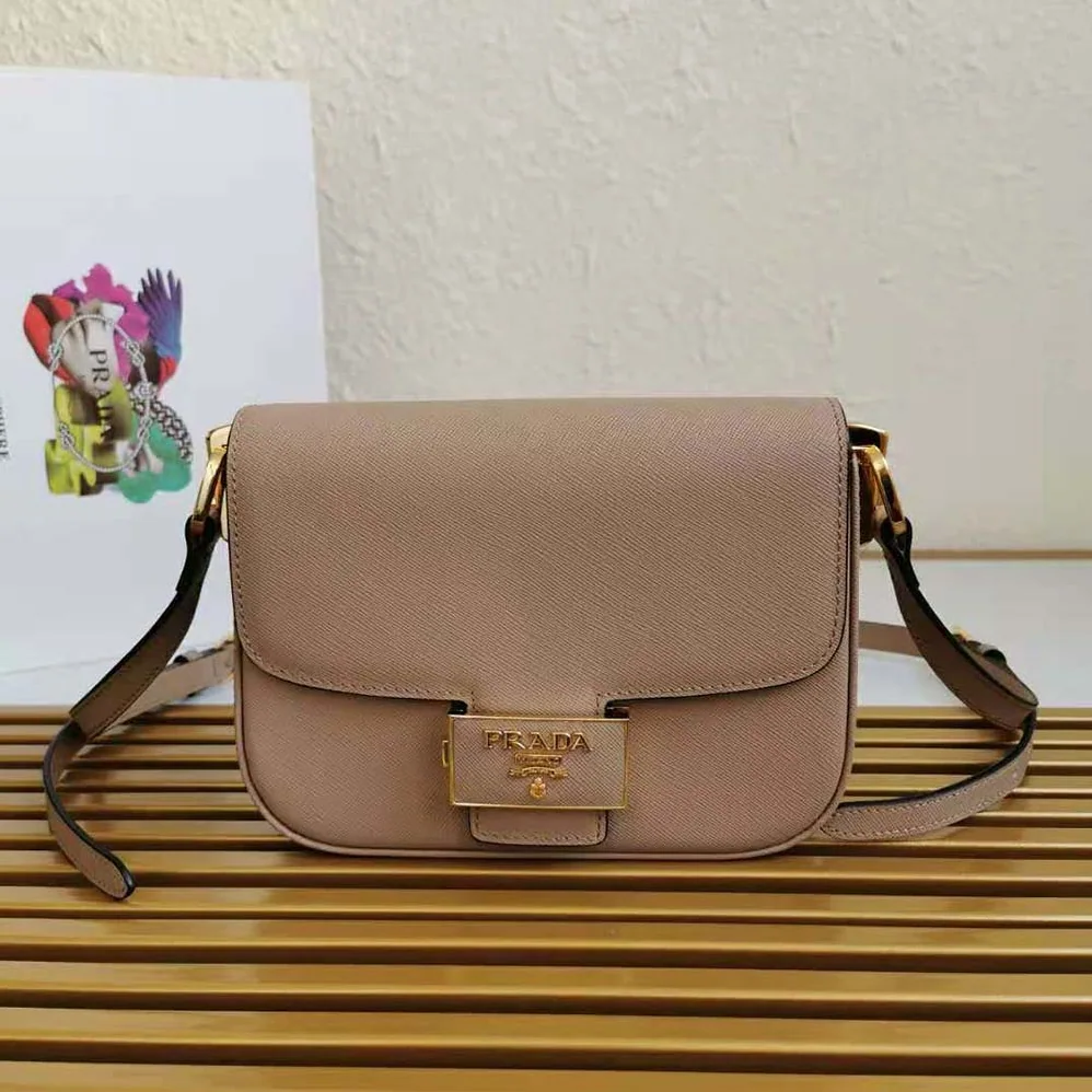 Prada Saffiano Leather Prada Embleme Bag for Women in Pink