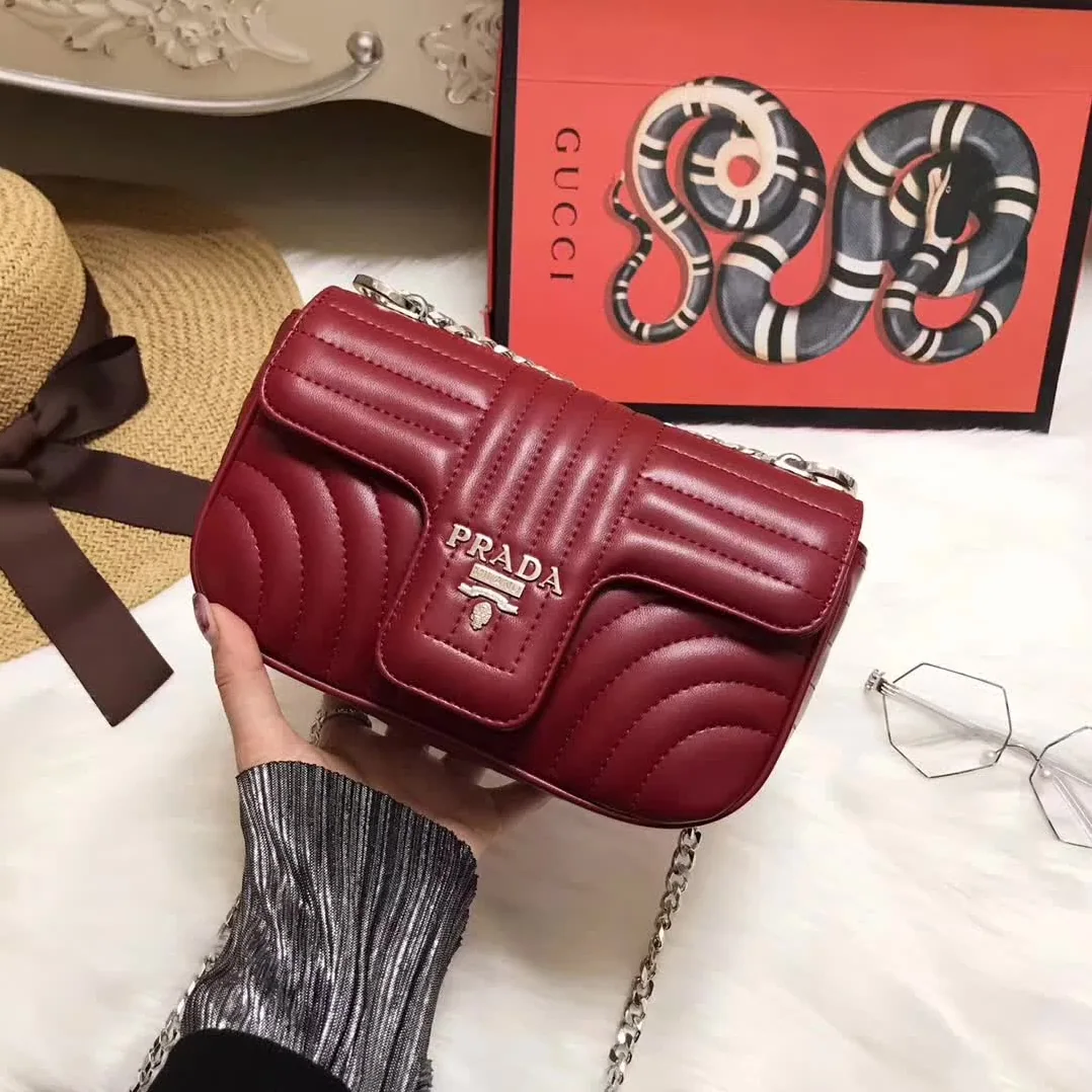 Prada Diagramme Small Leather Shoulder Bag in Maroon Prada Diagramme Small Leather Shoulder Bag in Maroon