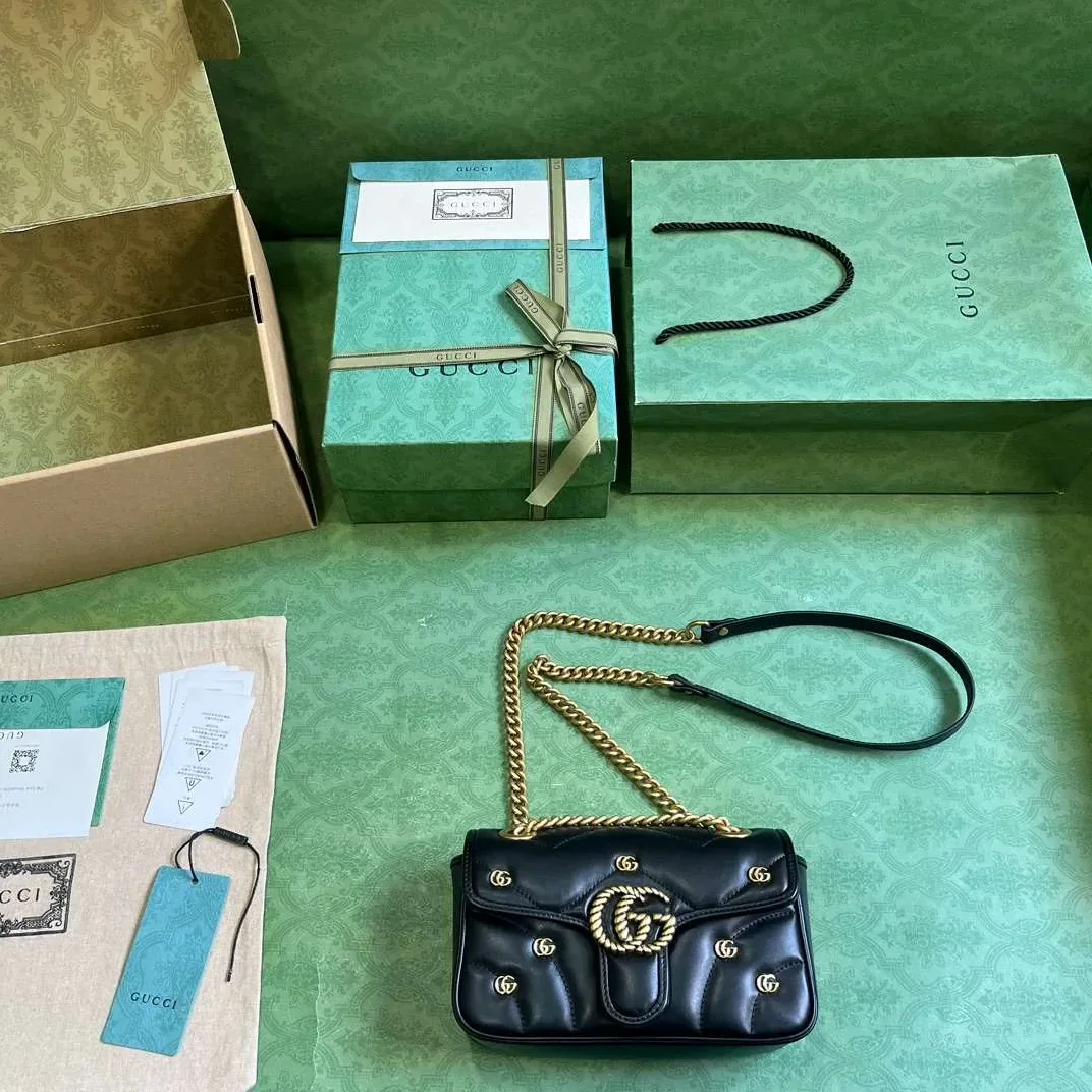 Gucci Marmont Matelasse Mini Shoulder Bag in Black Gold Hardware Gucci Marmont Matelasse Mini Shoulder Bag in Black Gold Hardware