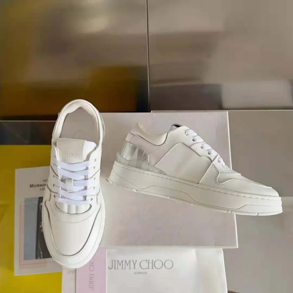 Jimmy Choo Florent/F White and Peacock Mix Leather Trainers for Women