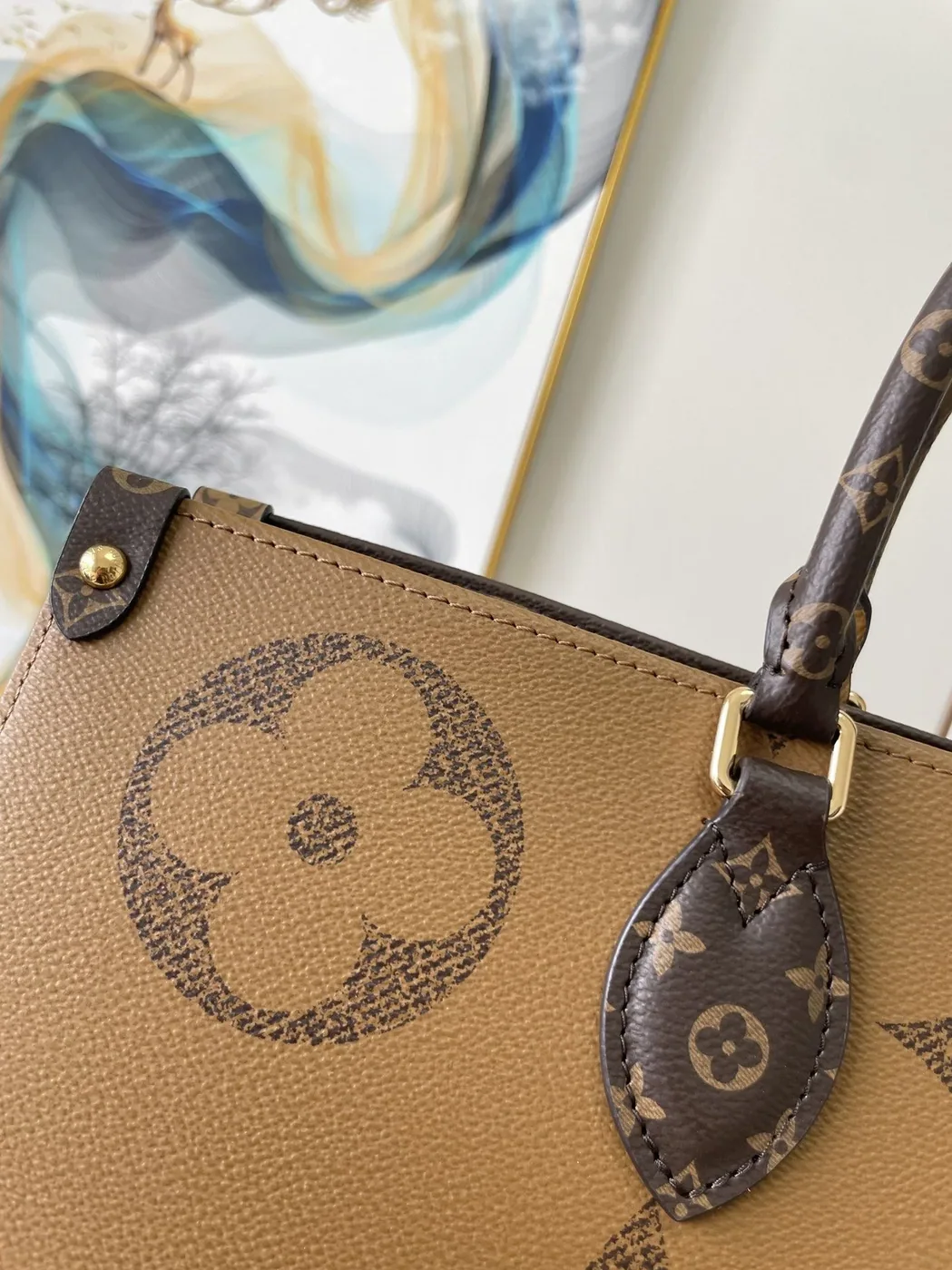 Louis Vuitton OnTheGo GM Tote Bag / Monogram Reverse Canvas Gold Hardware