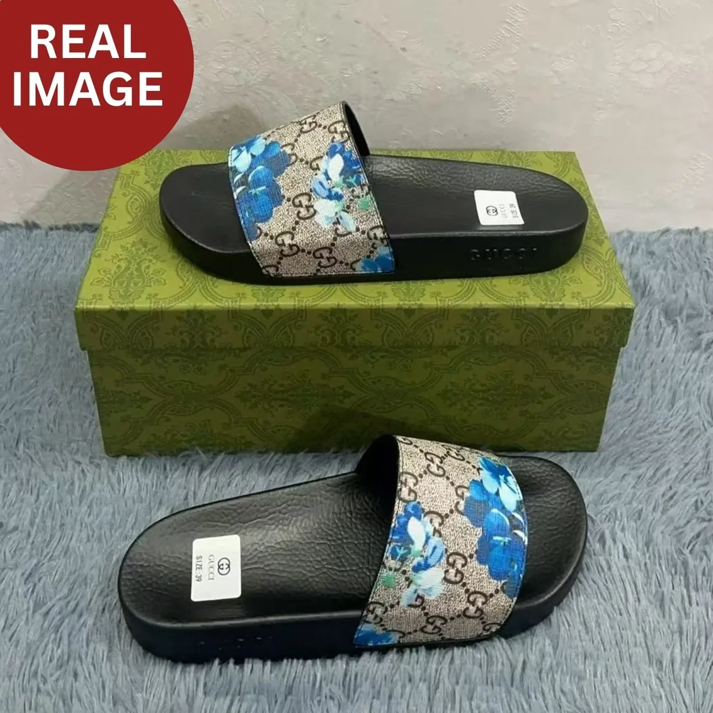 Gucci Slides Bloom Print Blue for Women
