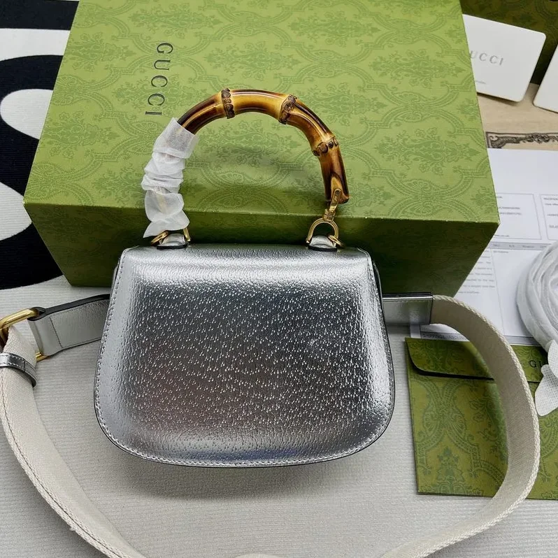 Gucci Bamboo 1947 Mini Top Handle Bag Silver Gucci Bamboo 1947 Mini Top Handle Bag Silver