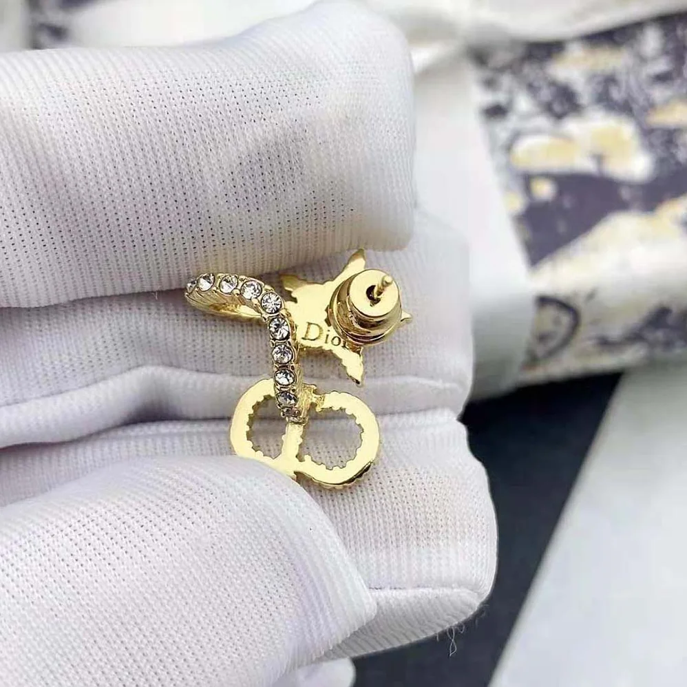 Dior Clair D Lune Earrings Gold-Finish Metal and White Crystals for Women