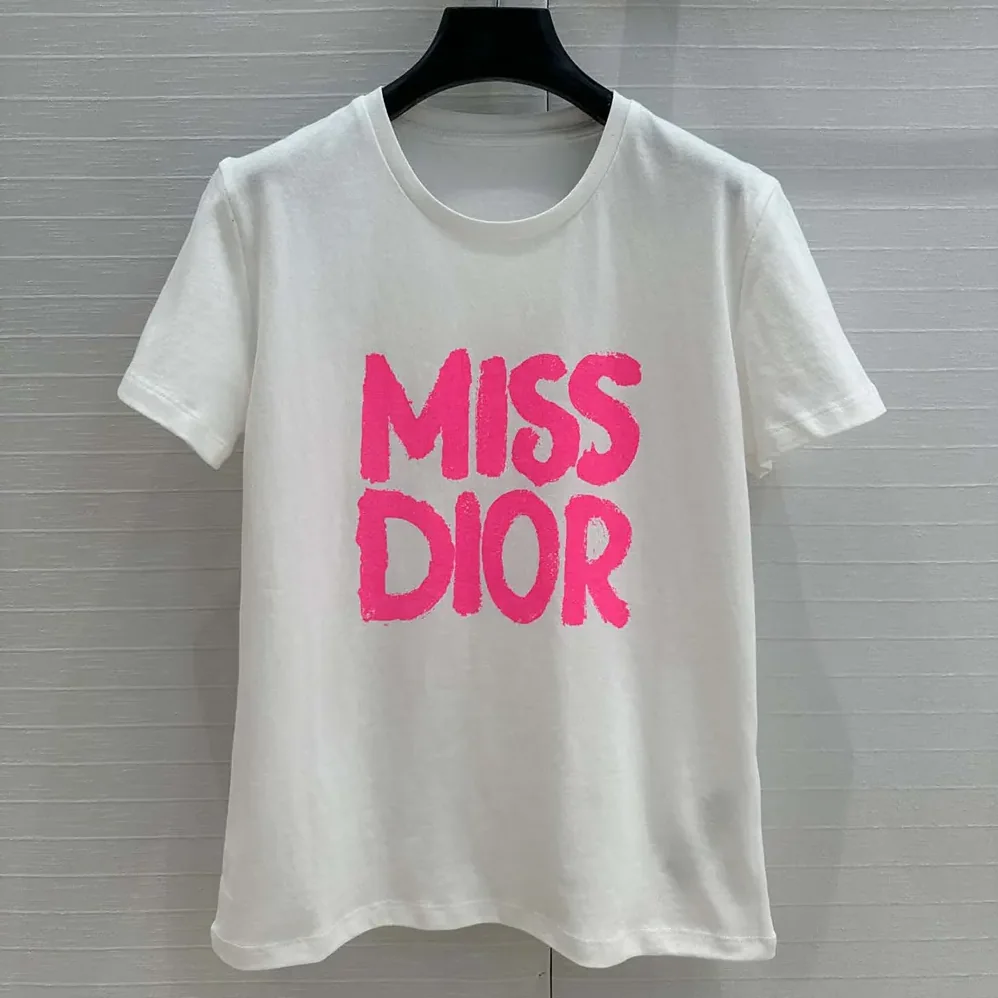 Dior Miss Dior T-Shirt White Cotton Jersey with Bright Pink Miss Dior Graffiti Motif for Men Dior Miss Dior T-Shirt White Cotton Jersey with Bright Pink Miss Dior Graffiti Motif for Men