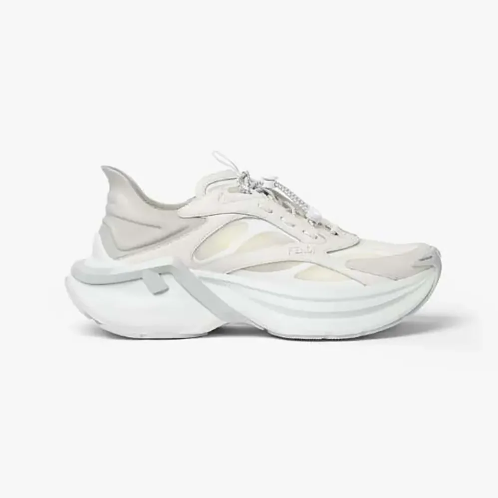 Fendi F-Light Sneakers White Leather and Mesh Running Shoes for Unisex