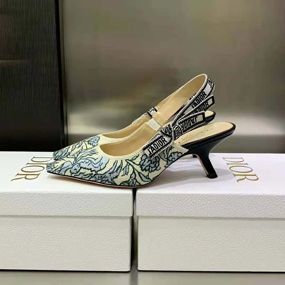 Dior J'Adior Slingback Pump Duck Blue Dior Brocart Embroidered Cotton for Women