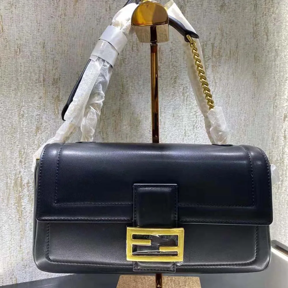 Fendi Baguette Chain Black Nappa Leather Bag for Women