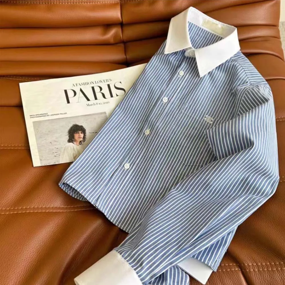 Celine Cropped Shirt in Striped Cotton for Women