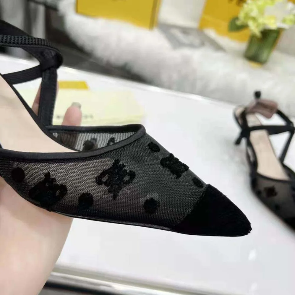 Fendi Colibri Lite Black mesh and FF Karligraphy Medium for Women in Heel Slingbacks
