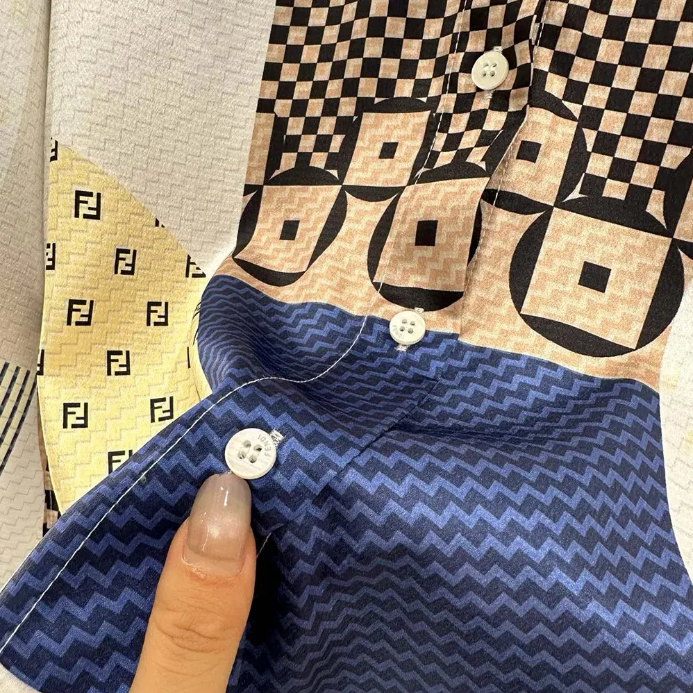 Fendi Blue Silk Shirt with Patchwork Print for Women Fendi Blue Silk Shirt with Patchwork Print for Women