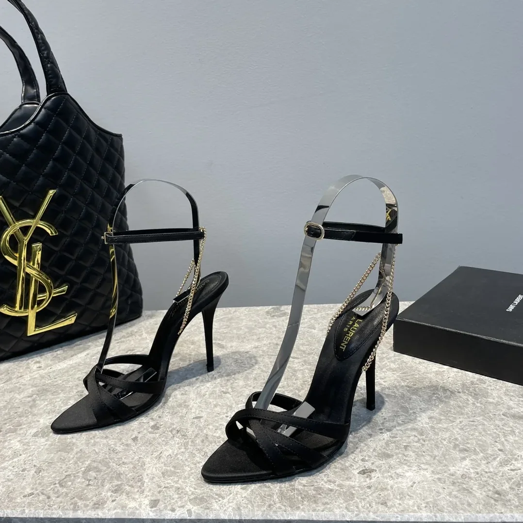 Saint Laurent Melody Sandals In Crepe Satin Black