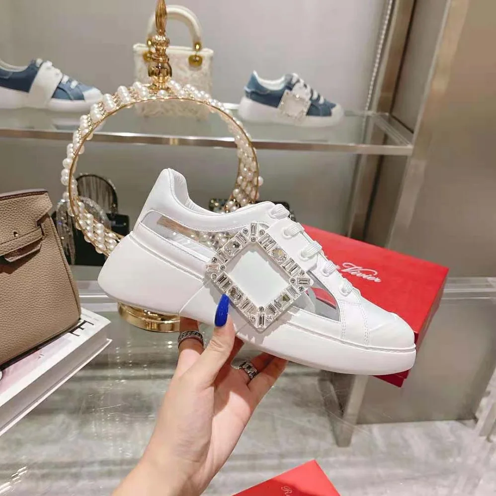 Roger Vivier Viv' Skate Strass Buckle Sneakers in PVC for Women in White