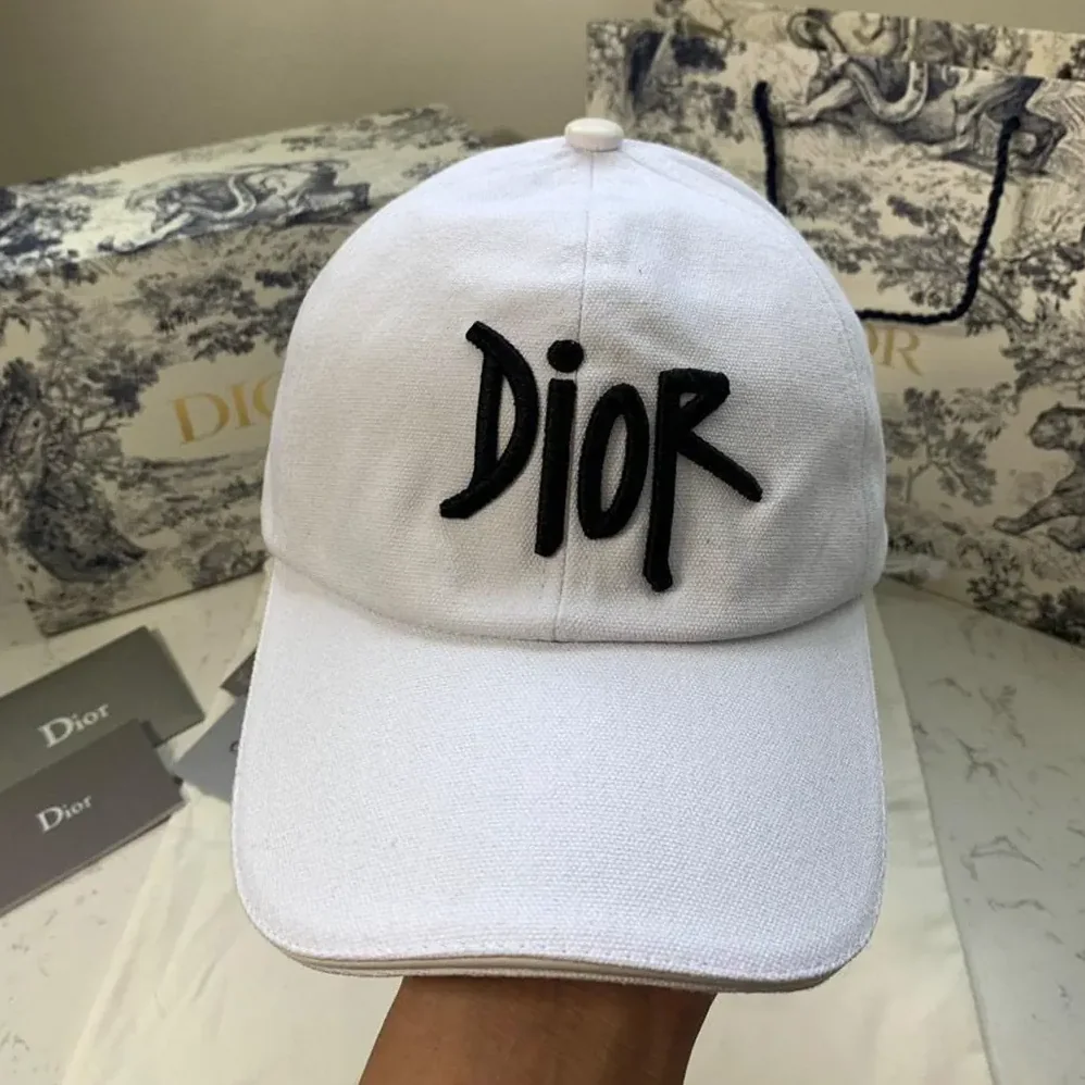 Dior Stussy Embroidered Logo Hat White Cotton Canvas for Unisex