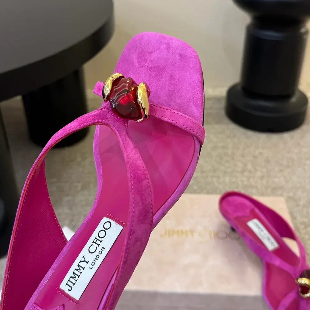 Jimmy Choo Emeri Stone 35 Violet Orchid And Dark Amber Suede Sandals for Women