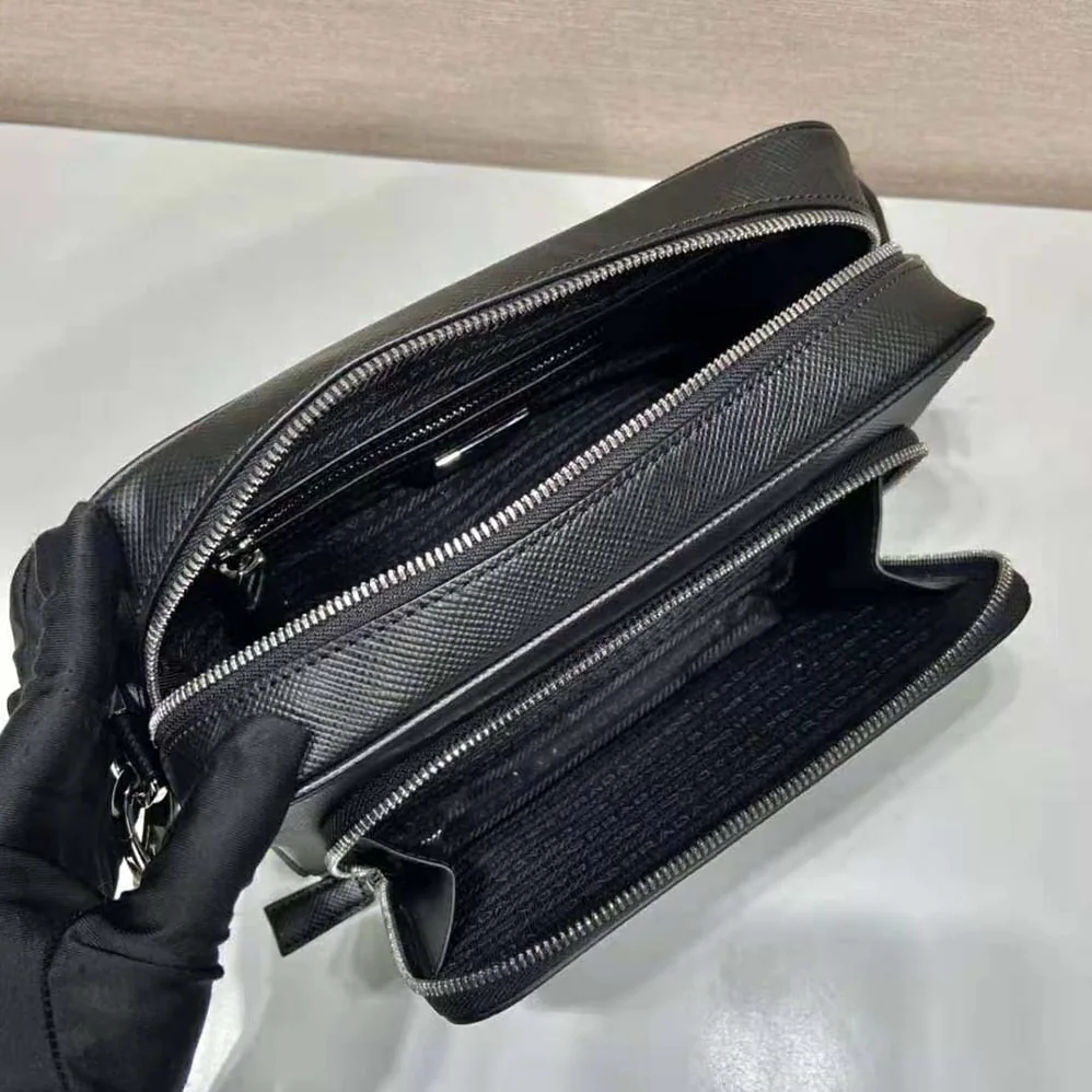 Prada Saffiano Leather Shoulder Bag With Iconic Prada Material for Men in Black