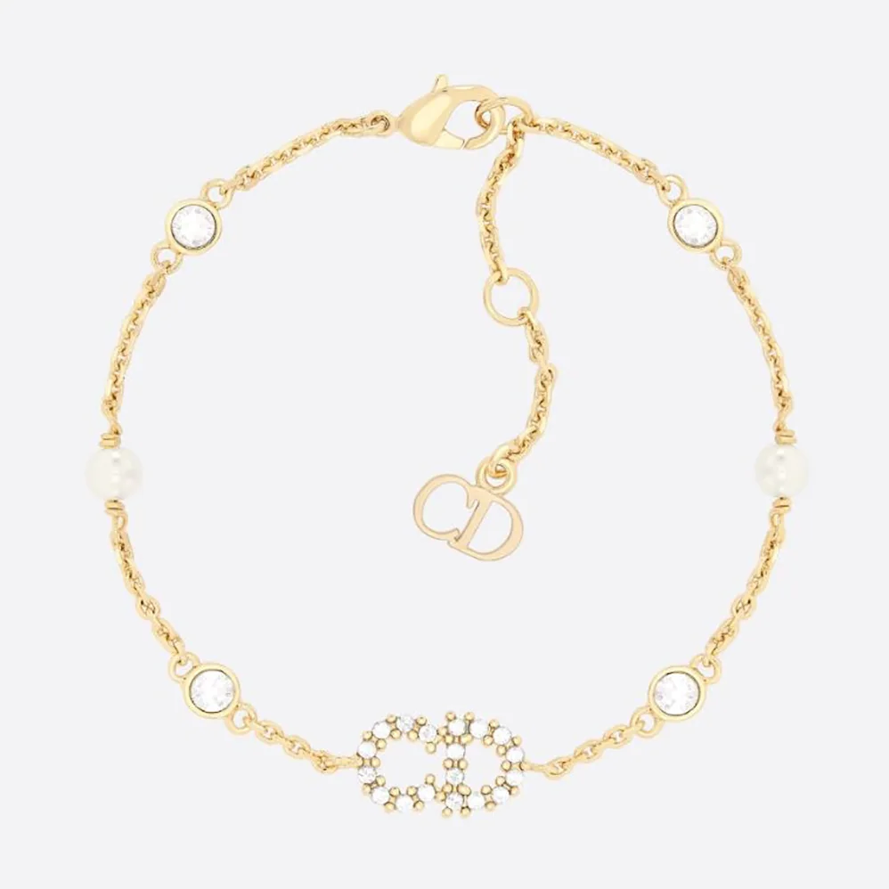 Dior Clair D Lune Bracelet Gold-Finish Metal with White Resin Pearls and White Crystals for Women Dior Clair D Lune Bracelet Gold-Finish Metal with White Resin Pearls and White Crystals for Women