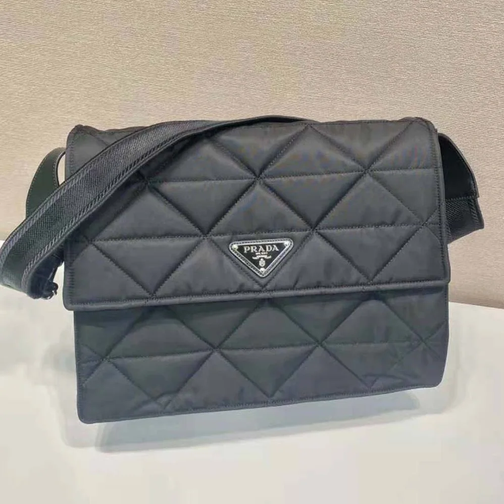 Prada Topstitched Re-Nylon Shoulder Bag for Women in Black Prada Topstitched Re-Nylon Shoulder Bag for Women in Black