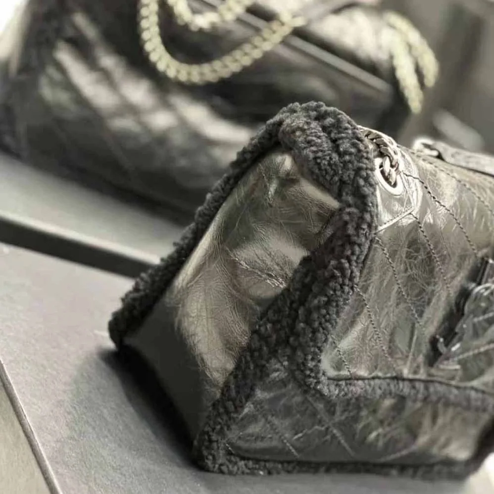 Saint Laurent YSL Niki Medium Chain Bag in Crinkled Leather and Shearling for Women Saint Laurent YSL Niki Medium Chain Bag in Crinkled Leather and Shearling for Women