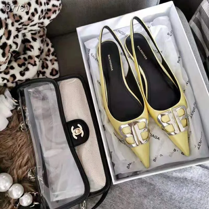 Balenciaga BB Flat Slingback Ballerina Satin 5mm Arch for Women in Yellow