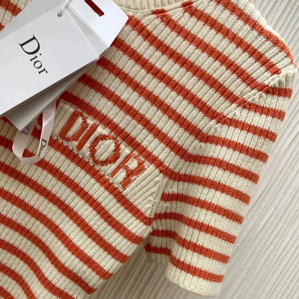Dior Dioriviera Short-Sleeved Sweater White and Candy Pink Cotton Ribbed Knit for Women Dior Dioriviera Short-Sleeved Sweater White and Candy Pink Cotton Ribbed Knit for Women