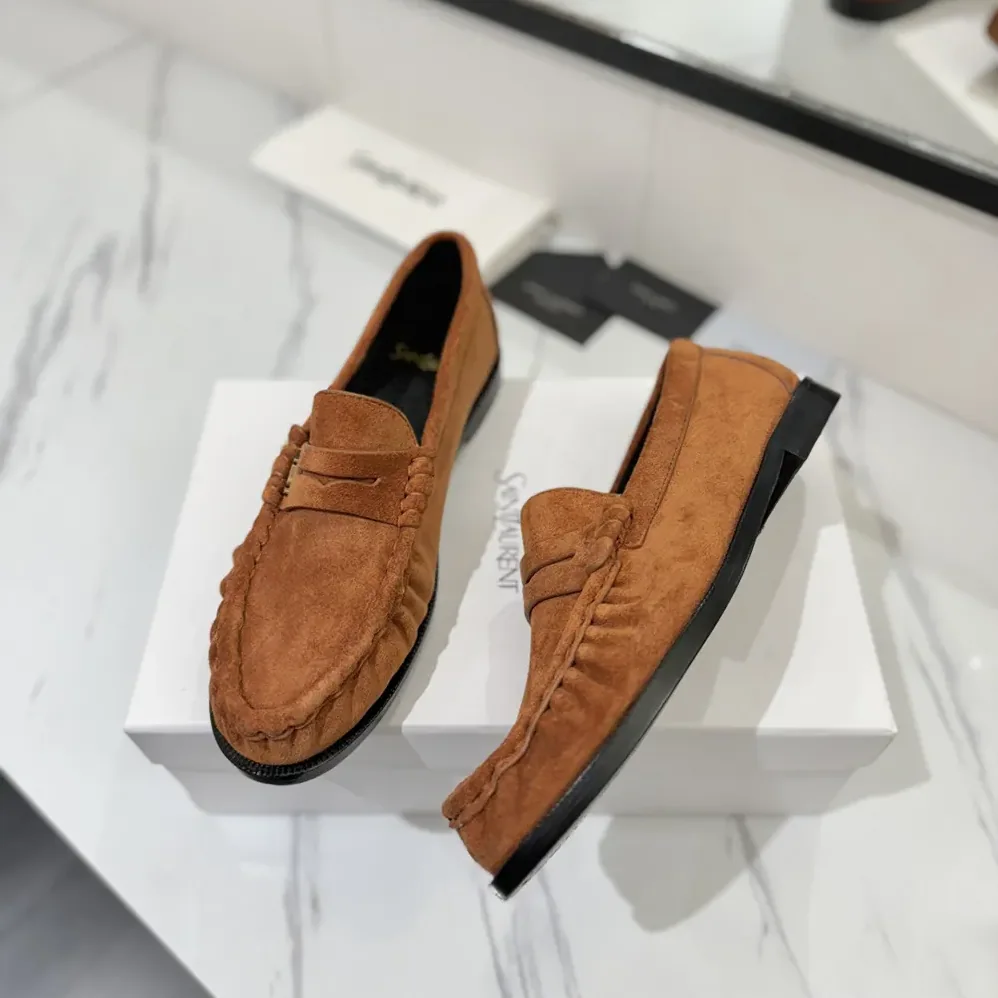 Saint Laurent YSL Laurent Loafers in Suede for Unisex in Brown