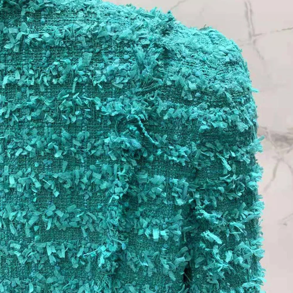Balmain Fringed Tweed Jacket for Women in Green