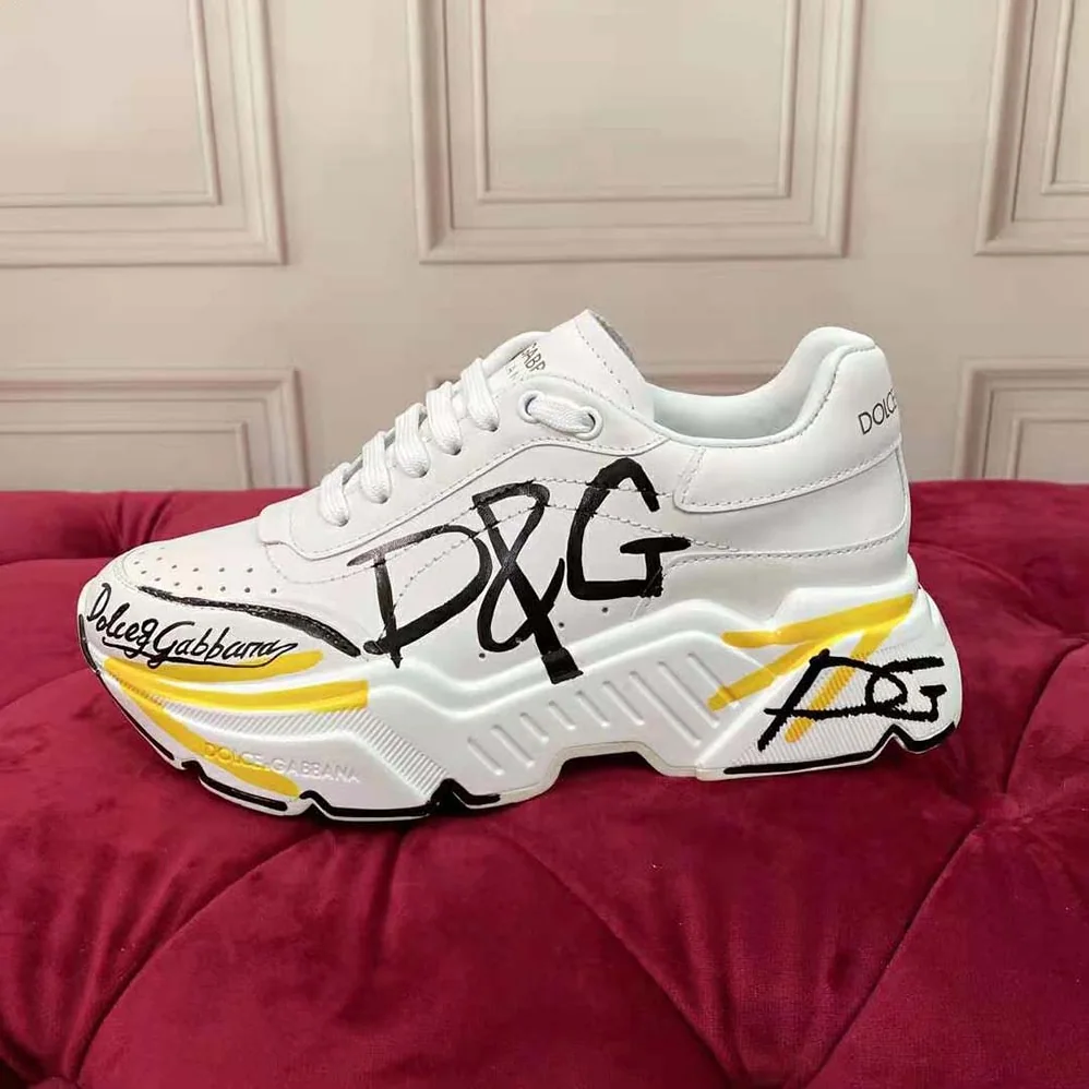 Dolce Gabbana D&G Calfskin Nappa Daymaster Sneakers for Women in Yellow