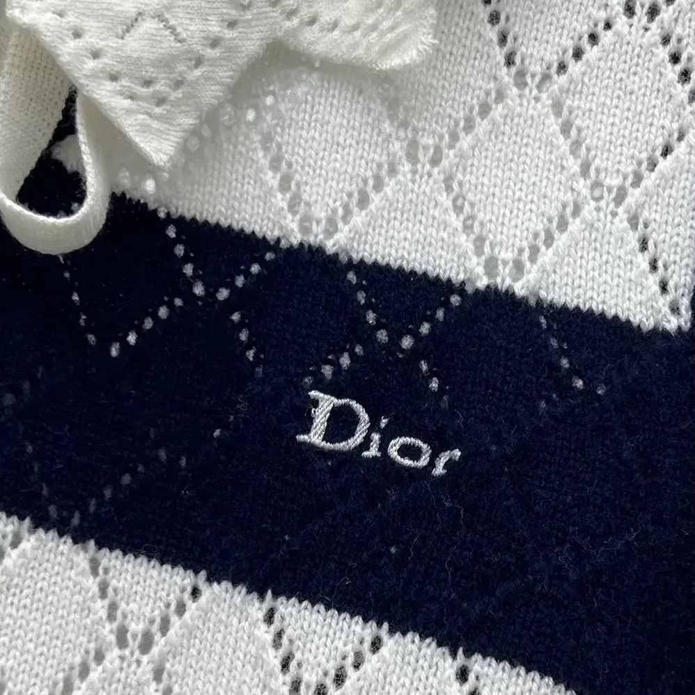 Dior Marinière Sweater Vest White and Navy Blue Openwork Cashmere Knit for Women