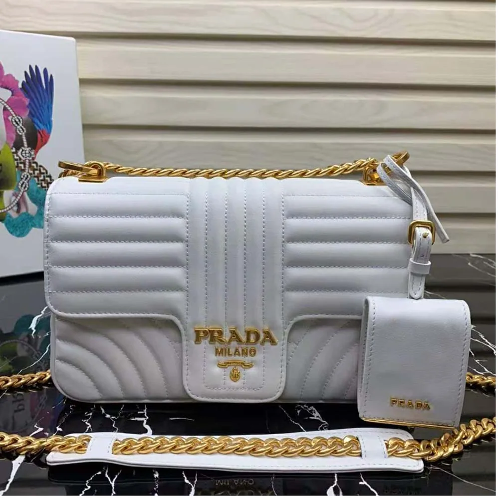 Prada Medium Leather Prada Diagramme Bag for Women in White