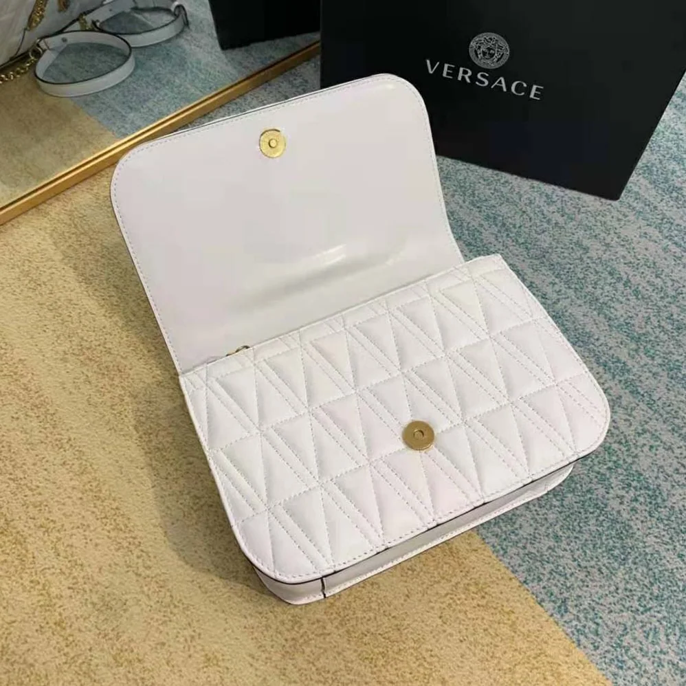 Versace Virtus Quilted Shoulder Bag for Women in White Versace Virtus Quilted Shoulder Bag for Women in White