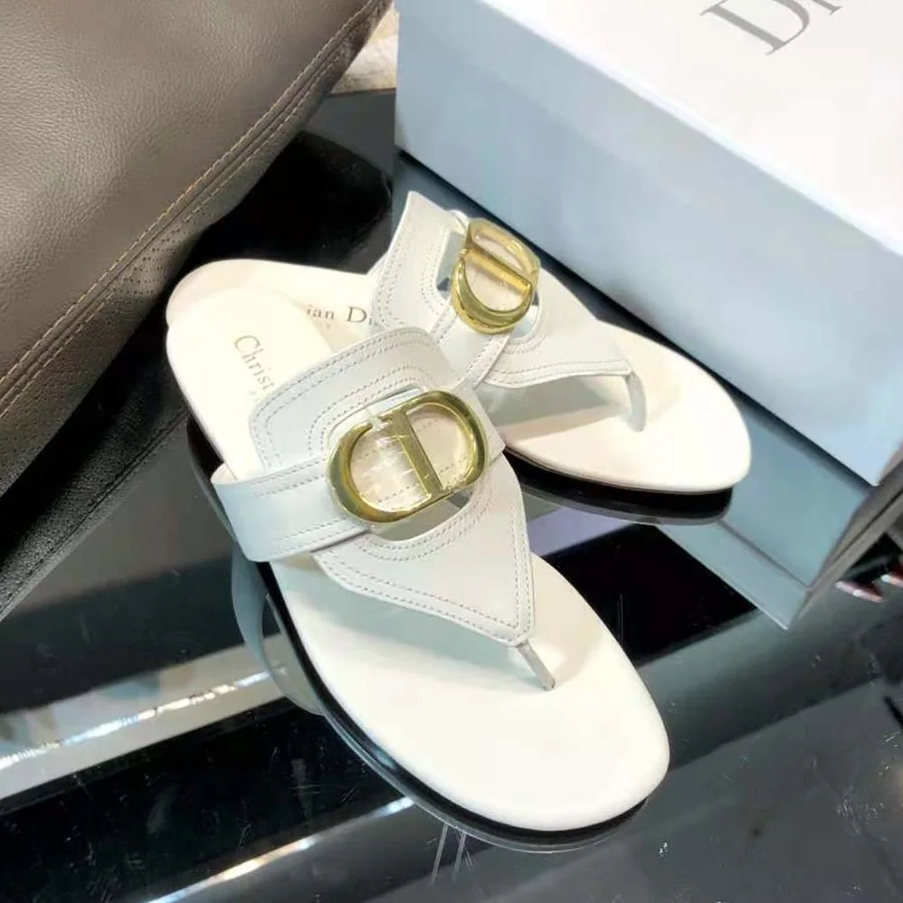 Dior 30 Montaigne Flat Thong Sandal White Calfskin for Women