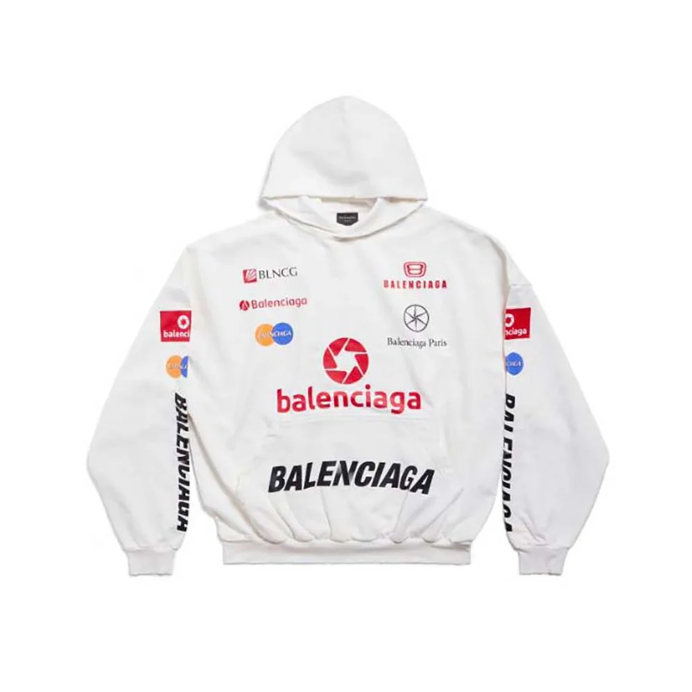 Balenciaga Top League Hoodie Oversized in White for Women Balenciaga Top League Hoodie Oversized in White for Women