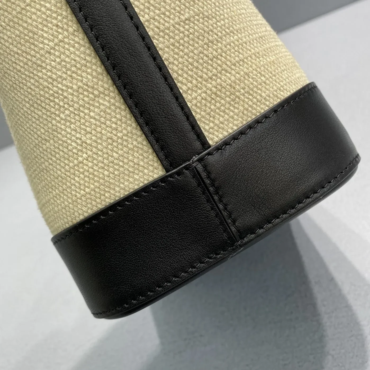 Celine Small Bucket Cuir Triomphe In Textile Beige in Black / Celine Small Bucket Cuir Triomphe In Textile Beige in Black /