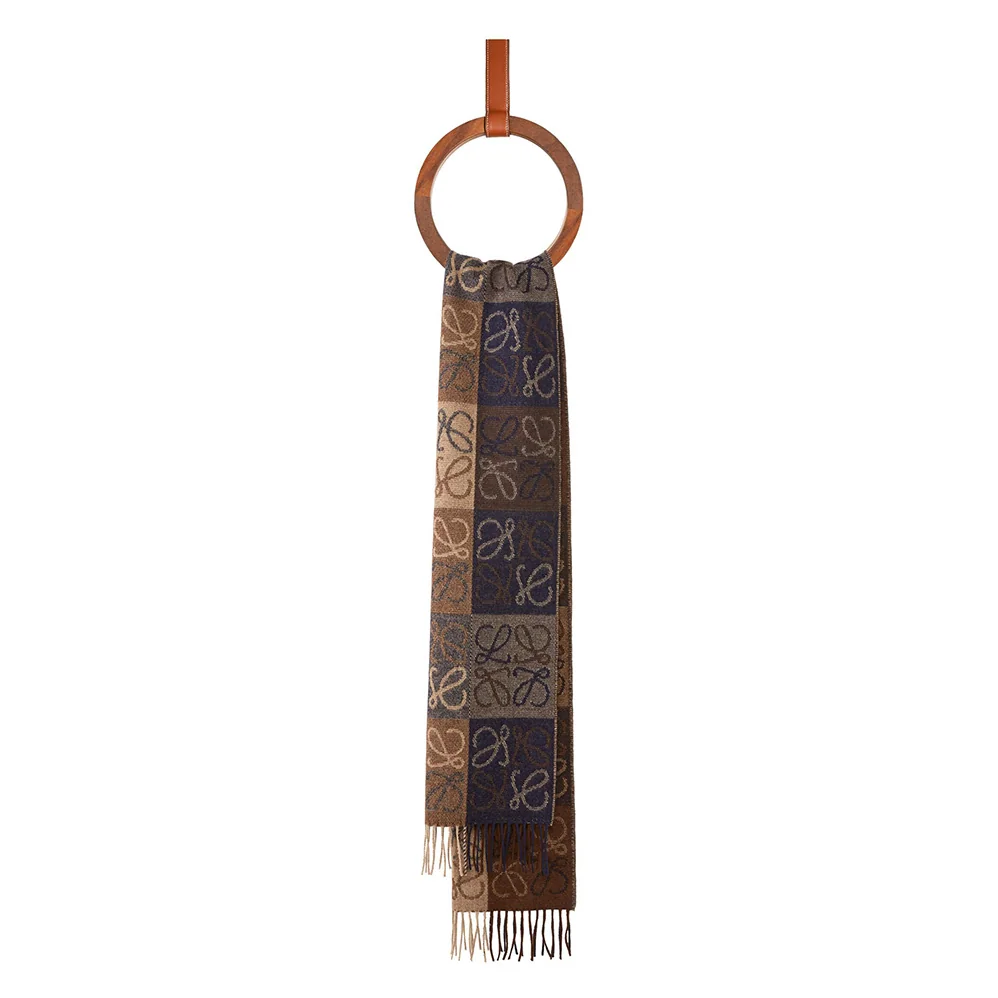 Loewe Anagram Scarf in Wool and Cashmere for Women in Navy Loewe Anagram Scarf in Wool and Cashmere for Women in Navy