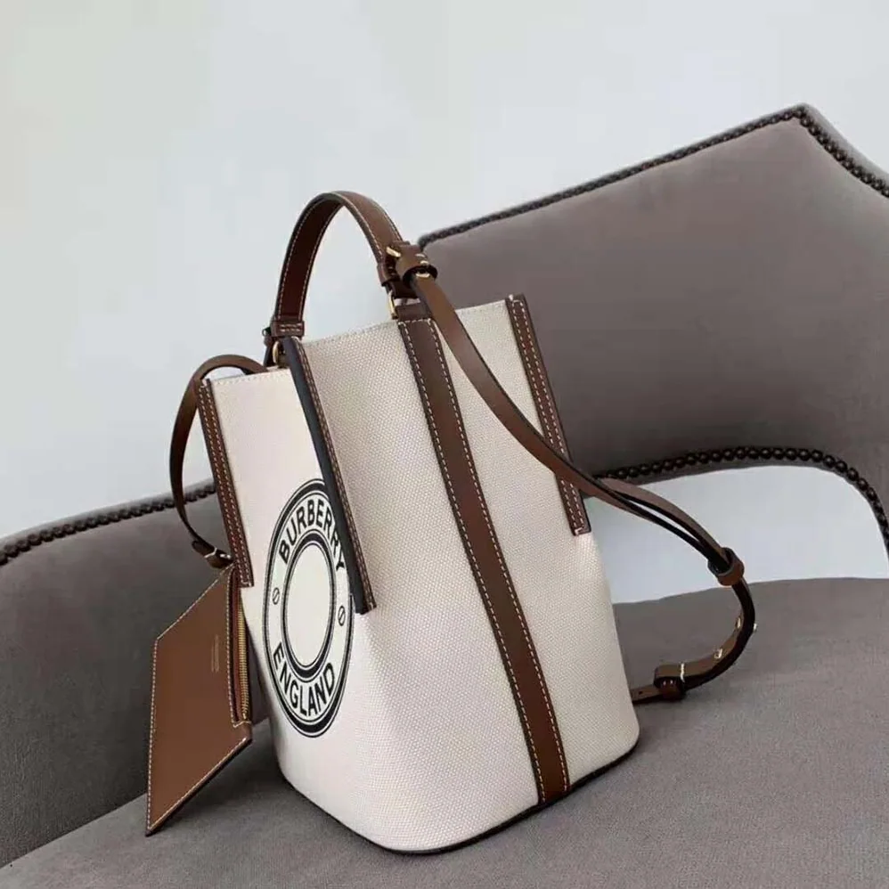 Burberry Small Logo Graphic Cotton Canvas Peggy Bucket Bag for Women Burberry Small Logo Graphic Cotton Canvas Peggy Bucket Bag for Women